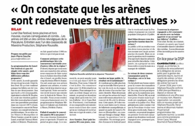 🗞️ LA PRESSE PARLE DE NOUS 🗞️

🗣️ "On constate que les arènes sont redevenues très attractives."

💥 Retrouvez l'interview de Stéphane Roussille dans le Midi Libre du jour, avec le bilan du Lunel Ose Festival et des spectacles taurins. 

#midilibre #presse #article #lunel #arenesdelunel